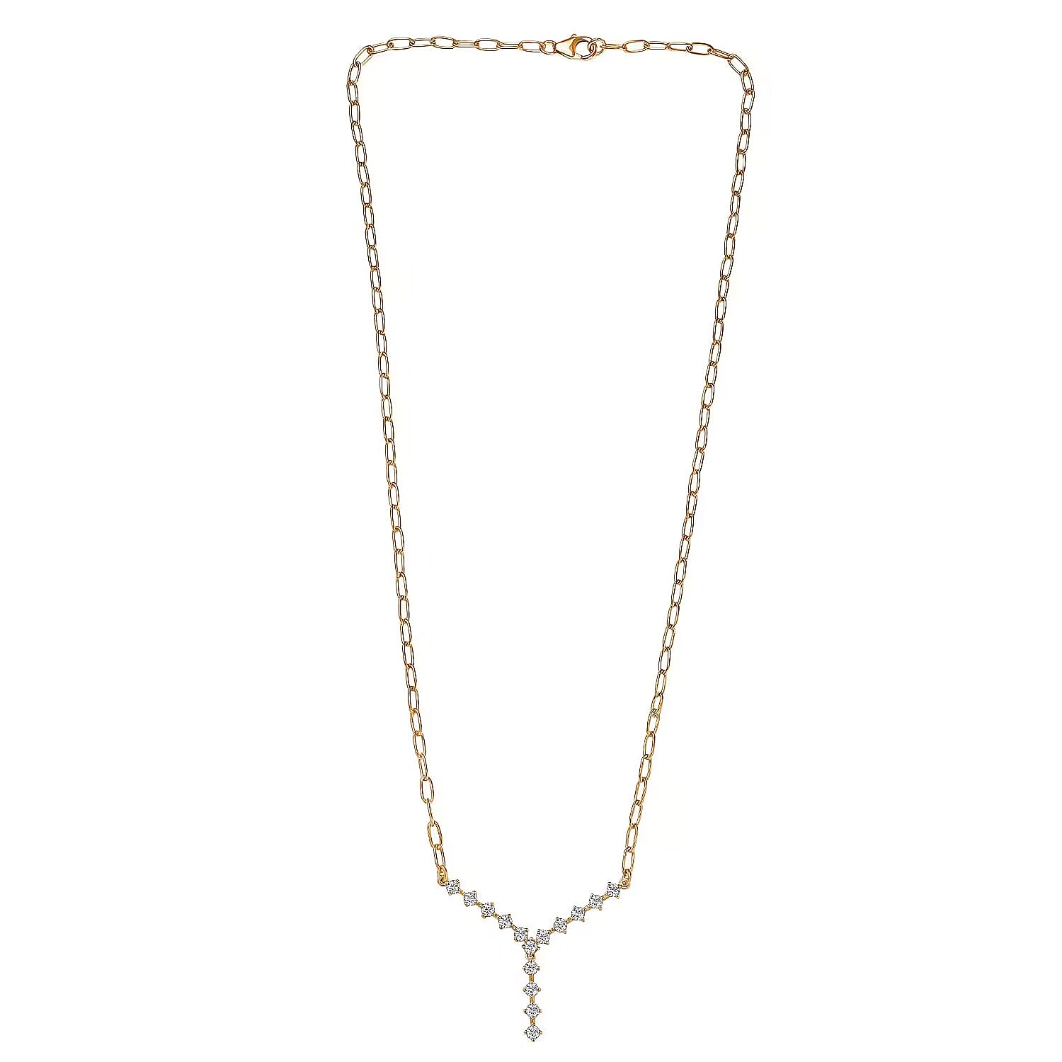 Luxuriant Lab Grown Diamond (SI-GH) Necklace (Size 20) in 18K Vermeil Yellow Gold Plated Sterling Silver 1.11 Ct, Silver Wt. 8.12 Gms.