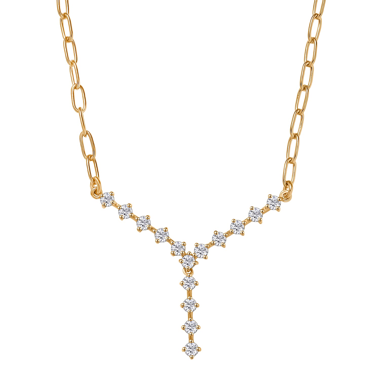 Luxuriant Lab Grown Diamond (SI-GH) Necklace (Size 20) in 18K Vermeil Yellow Gold Plated Sterling Silver 1.11 Ct, Silver Wt. 8.12 Gms.