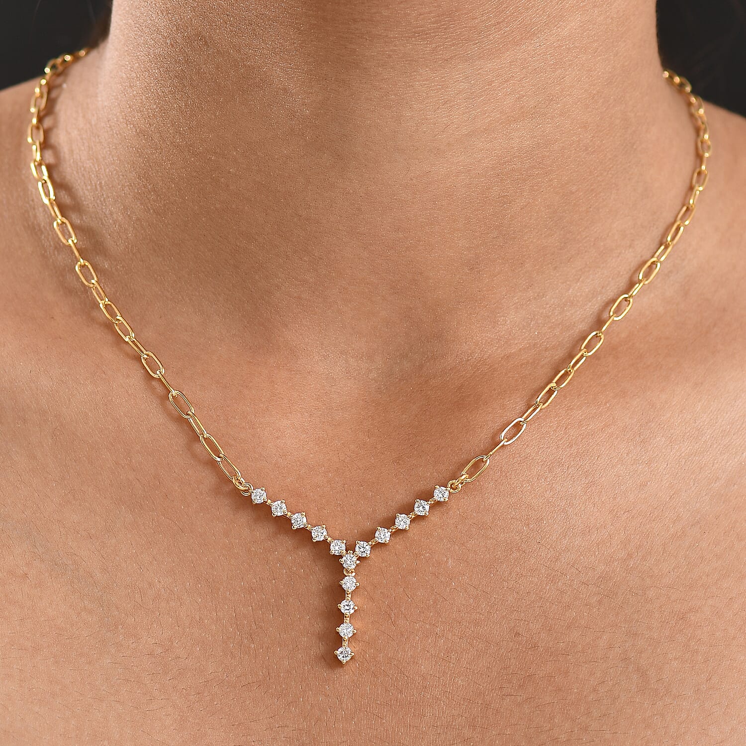 Luxuriant Lab Grown Diamond (SI-GH) Necklace (Size 20) in 18K Vermeil Yellow Gold Plated Sterling Silver 1.11 Ct, Silver Wt. 8.12 Gms.