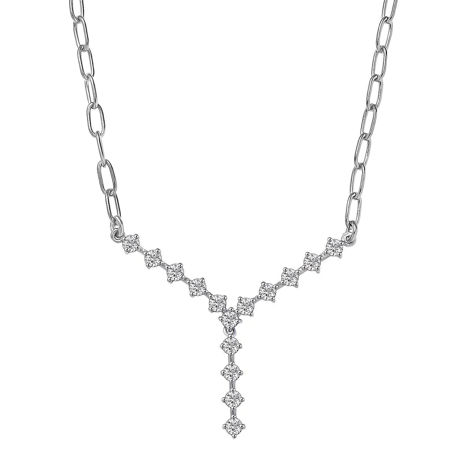 Luxuriant Lab Grown Diamond (SI-GH) Necklace (Size 20) in Rhodium Overlay Sterling Silver 1.11 Ct, Silver Wt. 8.12 Gms.