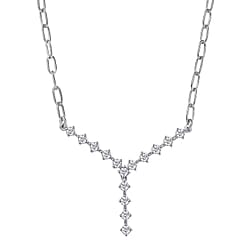 LUXURIANT 1 Ct. Lab Grown Diamond Y-shaped Necklace (Size 20) in Rhodium Overlay Sterling Silver (SI-GH)