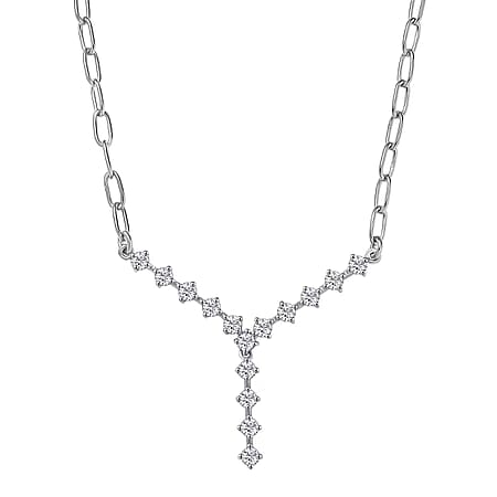 LUXURIANT 1 Ct. Lab Grown Diamond Y-shaped Necklace (Size 20) in Rhodium Overlay Sterling Silver (SI-GH)
