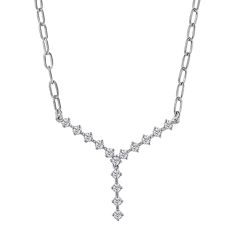 Luxuriant Lab Grown Diamond (SI-GH) Necklace (Size 20) in Rhodium Overlay Sterling Silver 1.11 Ct, Silver Wt. 8.12 Gms.