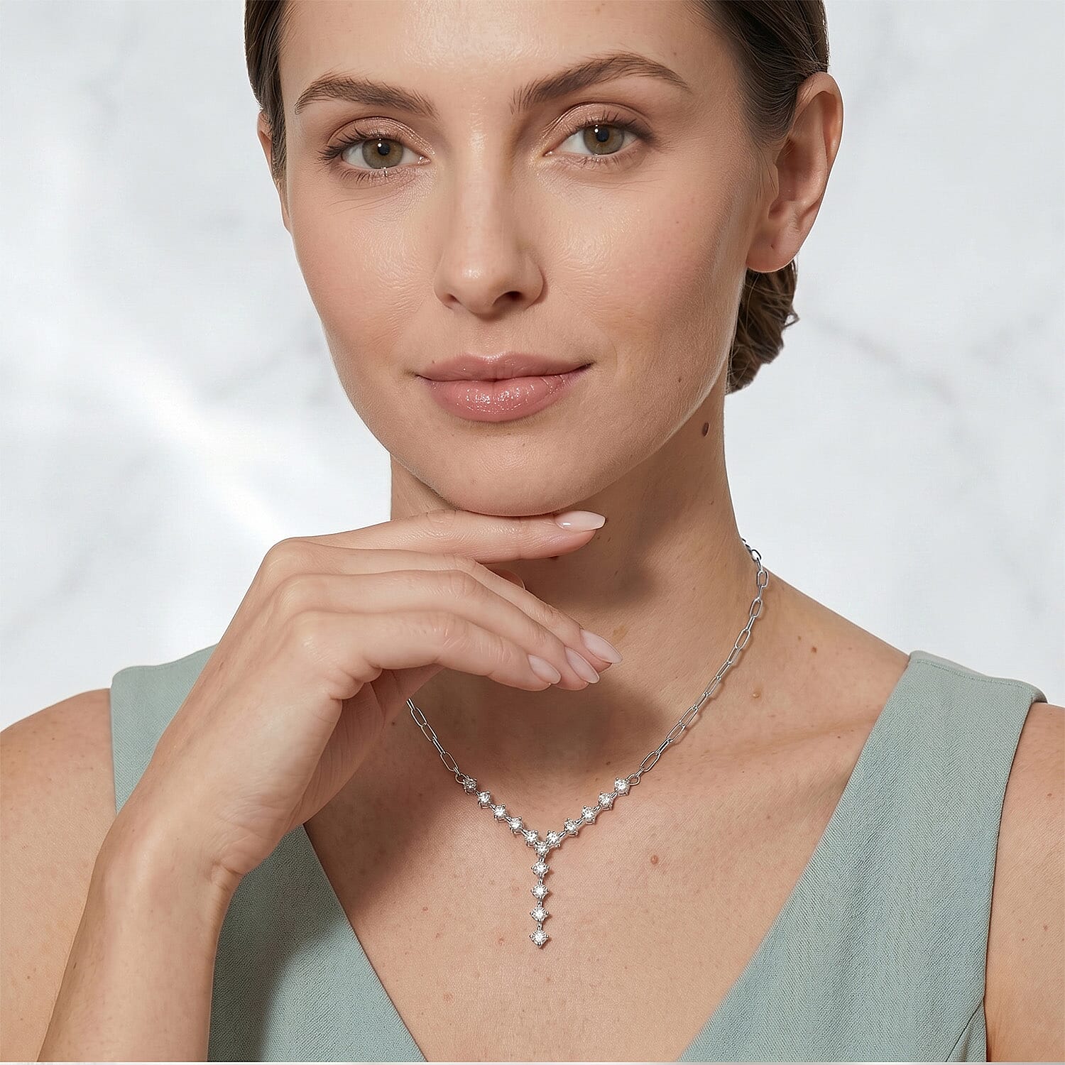 Luxuriant Lab Grown Diamond (SI-GH) Necklace (Size 20) in Rhodium Overlay Sterling Silver 1.11 Ct, Silver Wt. 8.12 Gms.
