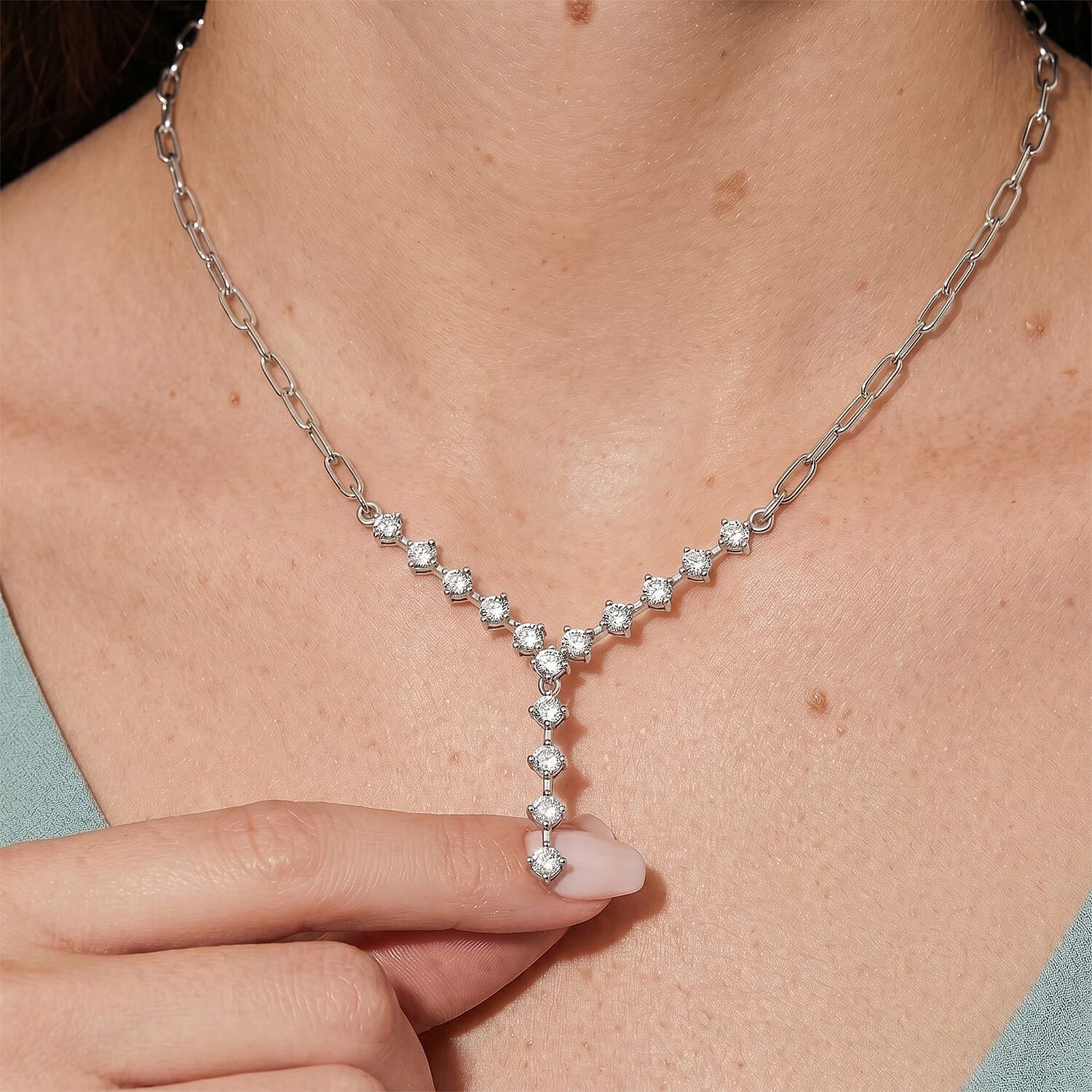 Luxuriant Lab Grown Diamond (SI-GH) Necklace (Size 20) in Rhodium Overlay Sterling Silver 1.11 Ct, Silver Wt. 8.12 Gms.