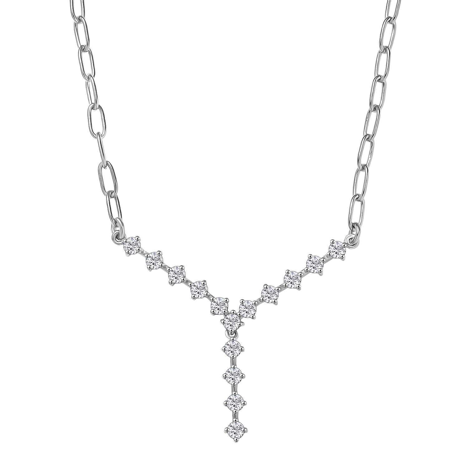Luxuriant Lab Grown Diamond (SI-GH) Necklace (Size 20) in Rhodium Overlay Sterling Silver 1.11 Ct, Silver Wt. 8.12 Gms.