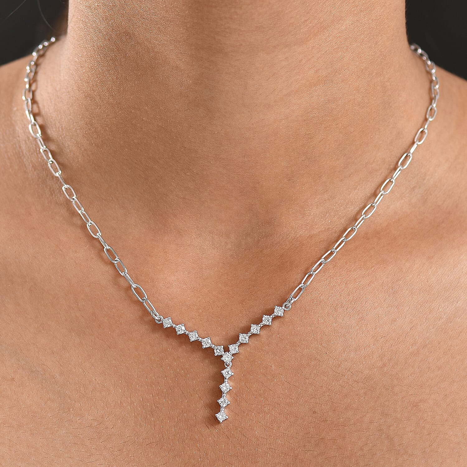 Luxuriant Lab Grown Diamond (SI-GH) Necklace (Size 20) in Rhodium Overlay Sterling Silver 1.11 Ct, Silver Wt. 8.12 Gms.
