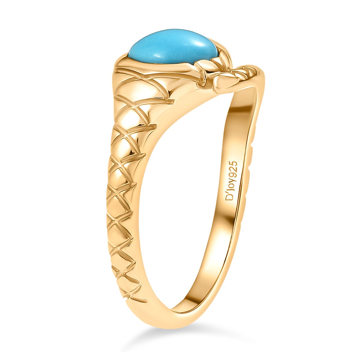 D'Joy Sleeping Beauty Turquoise & Natural Chrome Diopside Snake Ring in 18K Yellow Gold Plating Sterling Silver 1.14 Ct.