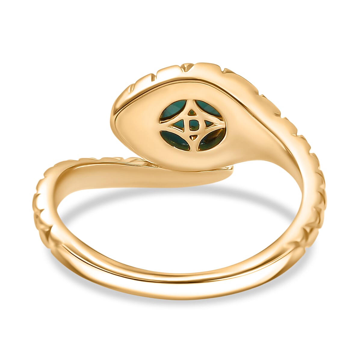 D'Joy Sleeping Beauty Turquoise & Natural Chrome Diopside Snake Ring in 18K Yellow Gold Plating Sterling Silver 1.14 Ct.