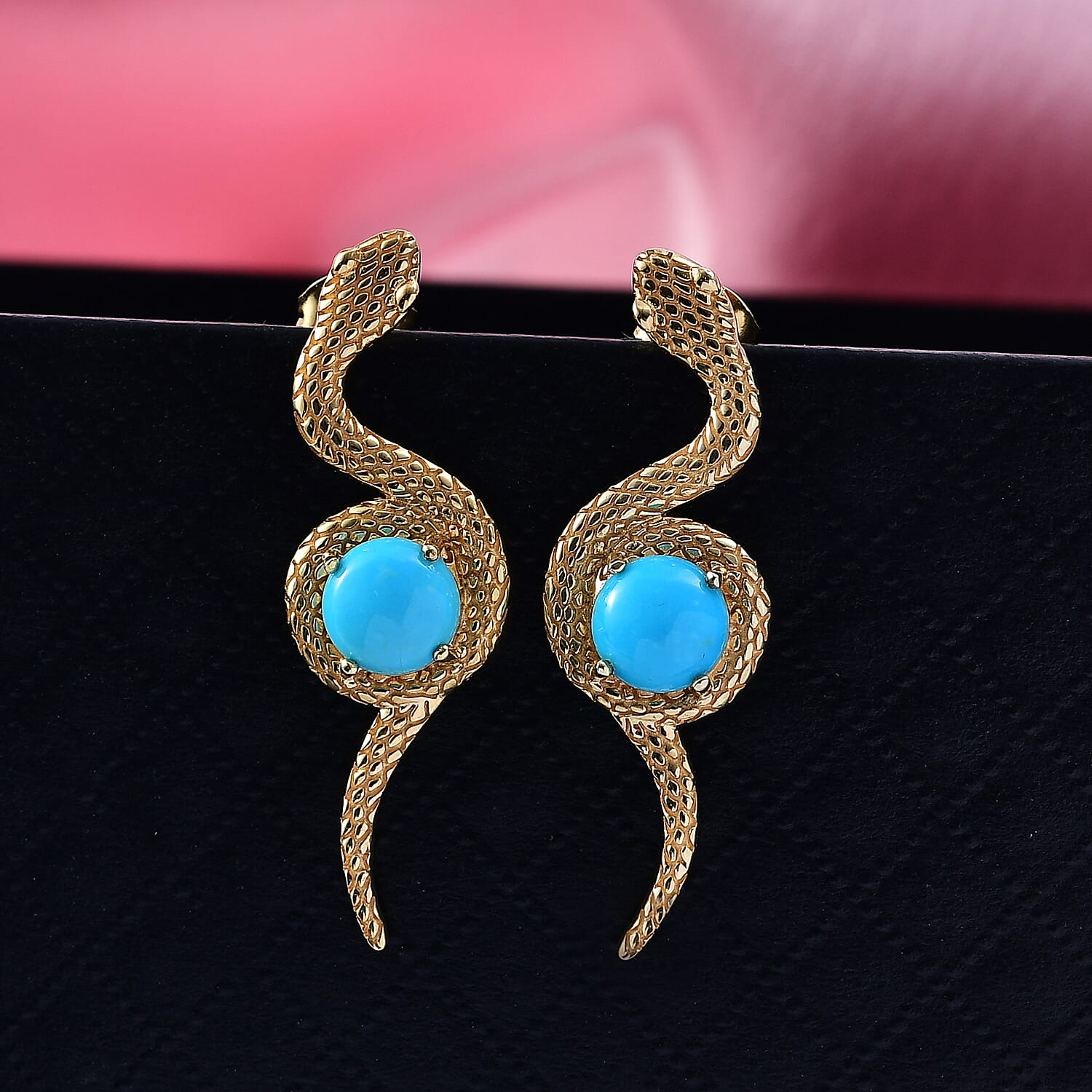 D'Joy Sleeping Beauty Turquoise Living Creature Earring with Push Back in 18K Yellow Gold Plating Sterling Silver 2.20 Ct.