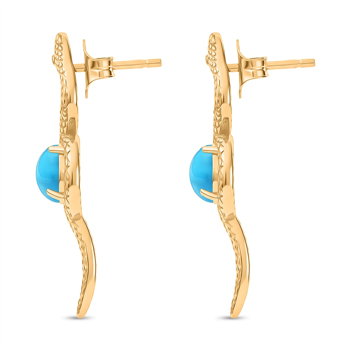 D'Joy Sleeping Beauty Turquoise Living Creature Earring with Push Back in 18K Yellow Gold Plating Sterling Silver 2.20 Ct.