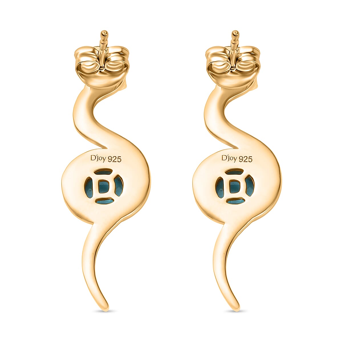 D'Joy Sleeping Beauty Turquoise Living Creature Earring with Push Back in 18K Yellow Gold Plating Sterling Silver 2.20 Ct.