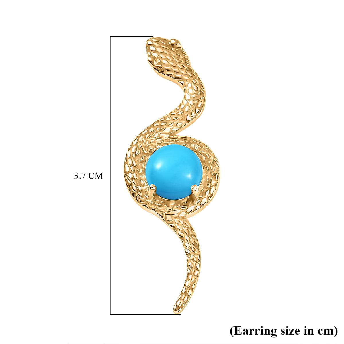 D'Joy Sleeping Beauty Turquoise Living Creature Earring with Push Back in 18K Yellow Gold Plating Sterling Silver 2.20 Ct.