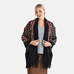 Super Soft Cashew Nut Embroidery Scarf (Size 180 x 70 cm) - Black