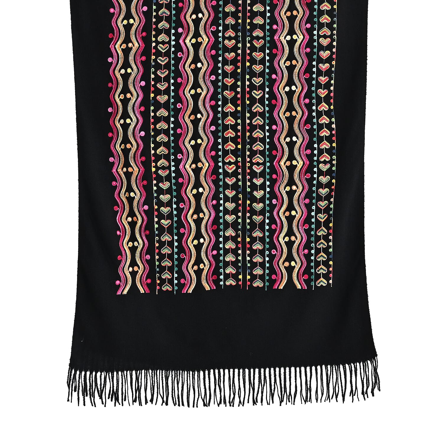 Super Soft Heart Embroidery Scarf (Size 180 x 70 cm) - Black