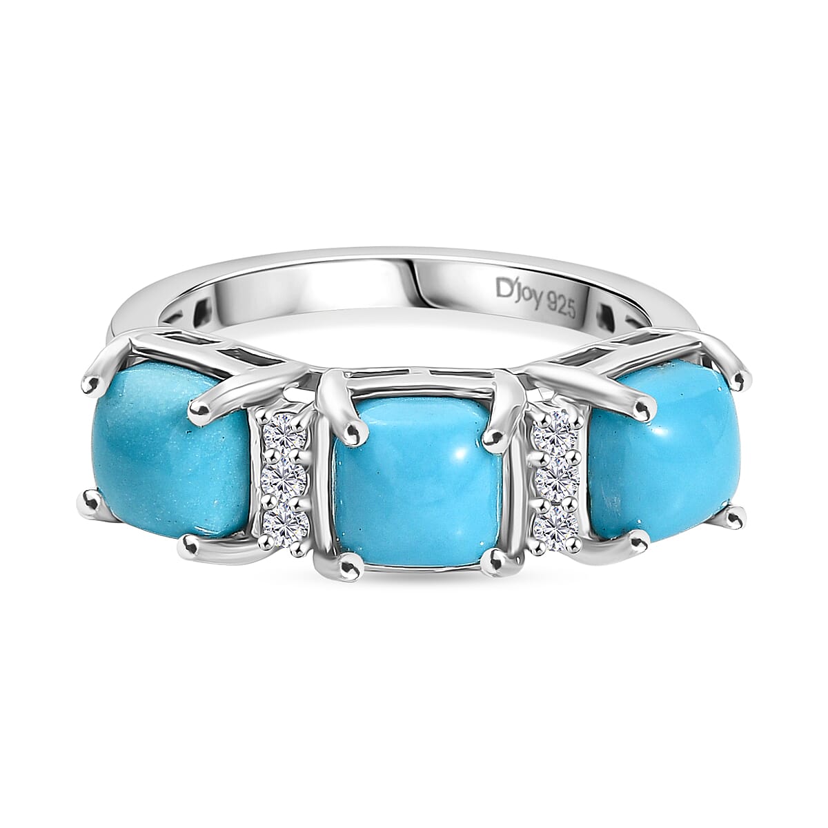 D'Joy Sleeping Beauty Turquoise & White Zircon Ring in Platinum Overlay Sterling Silver 2.91 Ct.