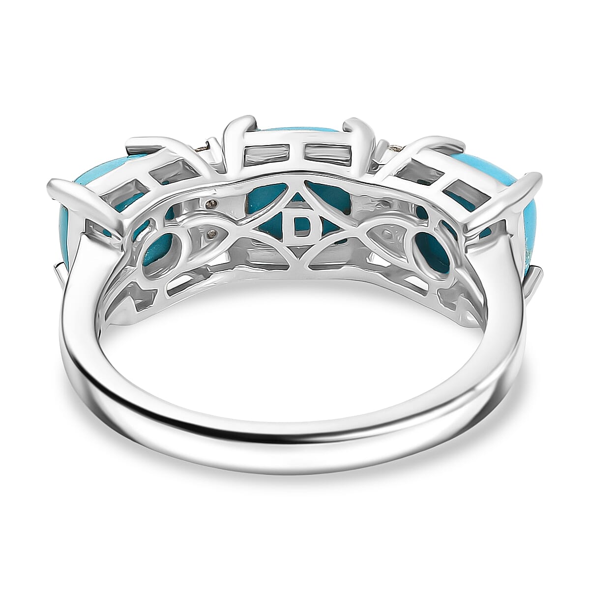 D'Joy Sleeping Beauty Turquoise & White Zircon Ring in Platinum Overlay Sterling Silver 2.91 Ct.