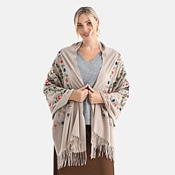 Super Soft Cashew Nut Embroidery Scarf (Size 180 x 70 cm) - Black