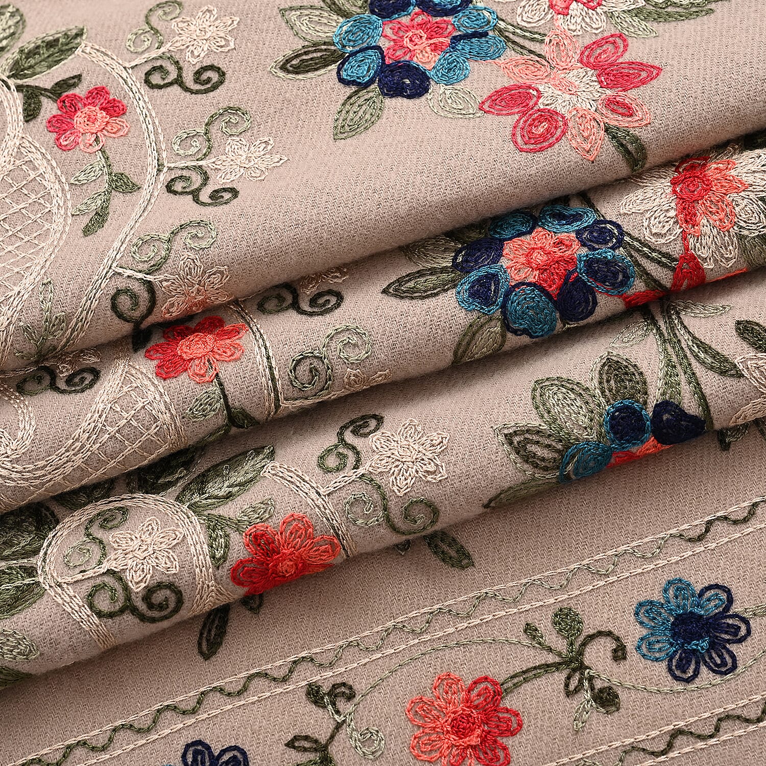 Super Soft Floral Embroidery Scarf (Size 180 x 70 cm) - Brown