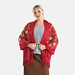 Super Soft Cashew Nut Embroidery Scarf (Size 180 x 70 cm) - Black