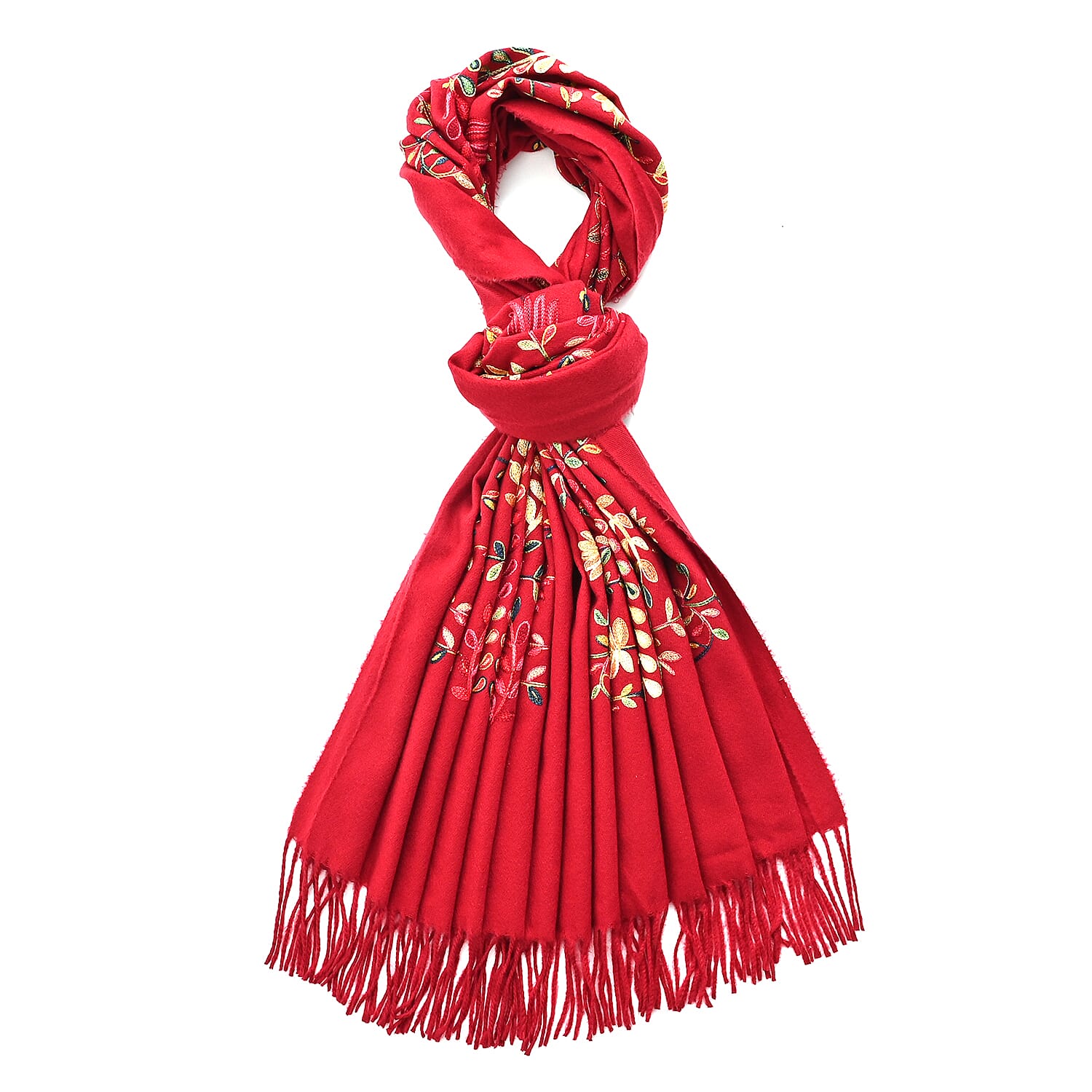 Super Soft Floral Embroidery Scarf (Size 180 x 70 cm) - Burgundy