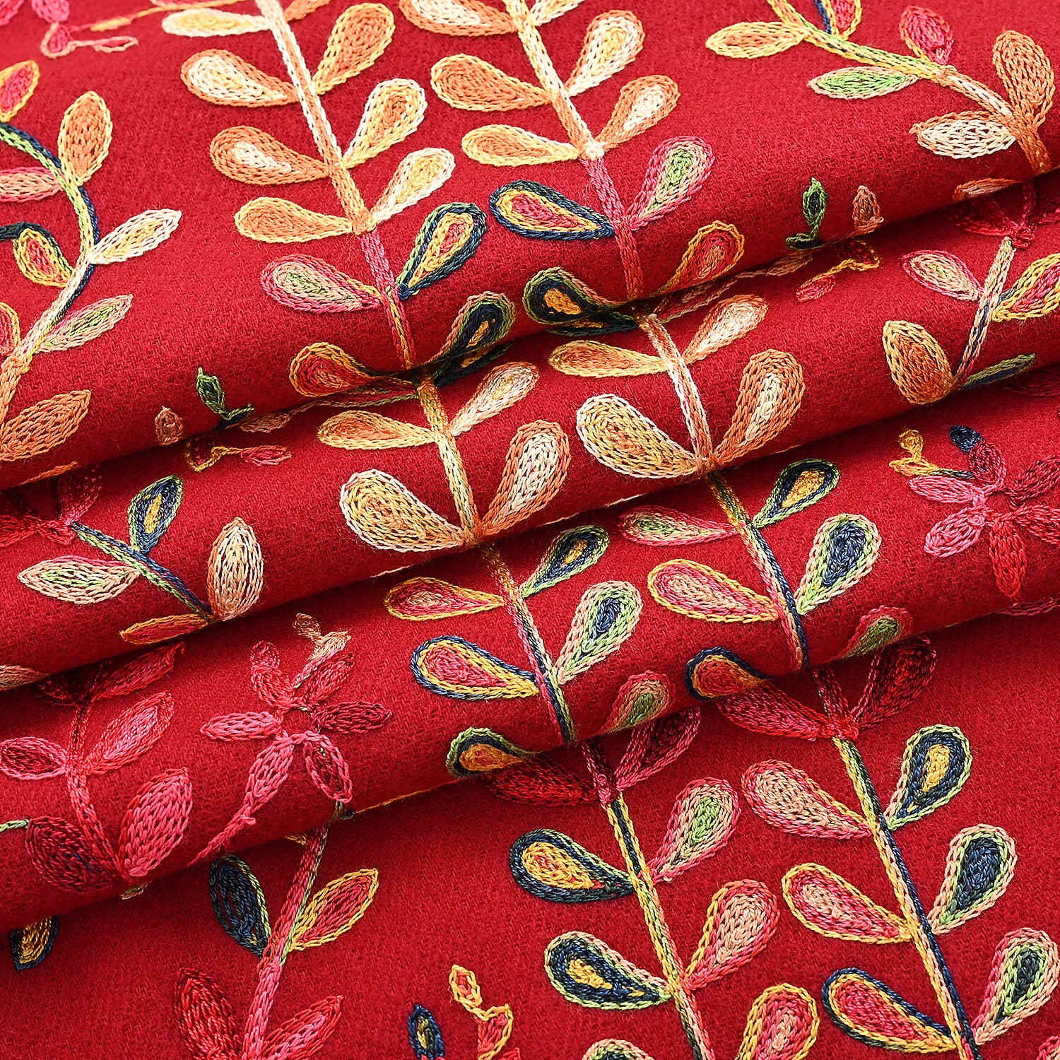 Super Soft Floral Embroidery Scarf (Size 180 x 70 cm) - Burgundy