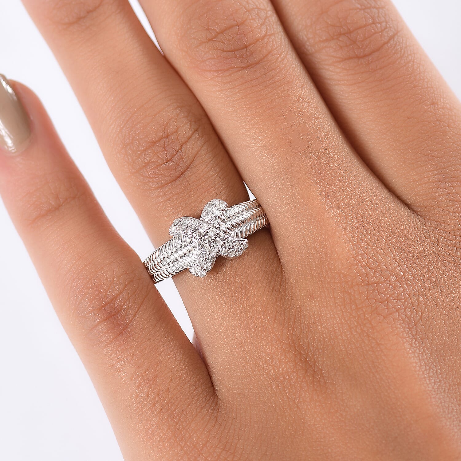 Luxuriant Lab Grown Diamond (SI-GH) Ring in Rhodium Overlay Sterling Silver 0.33 Ct.