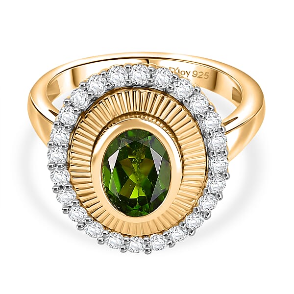 Djoy Rings D'Joy Natural Chrome Diopside & White Zircon Ring in 18K Vermeil Yellow ...
