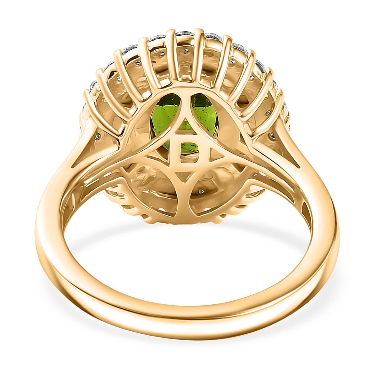 D'Joy Natural Chrome Diopside & White Zircon Ring in 18K Vermeil Yellow Gold Plated Sterling Silver 2.12 Ct.