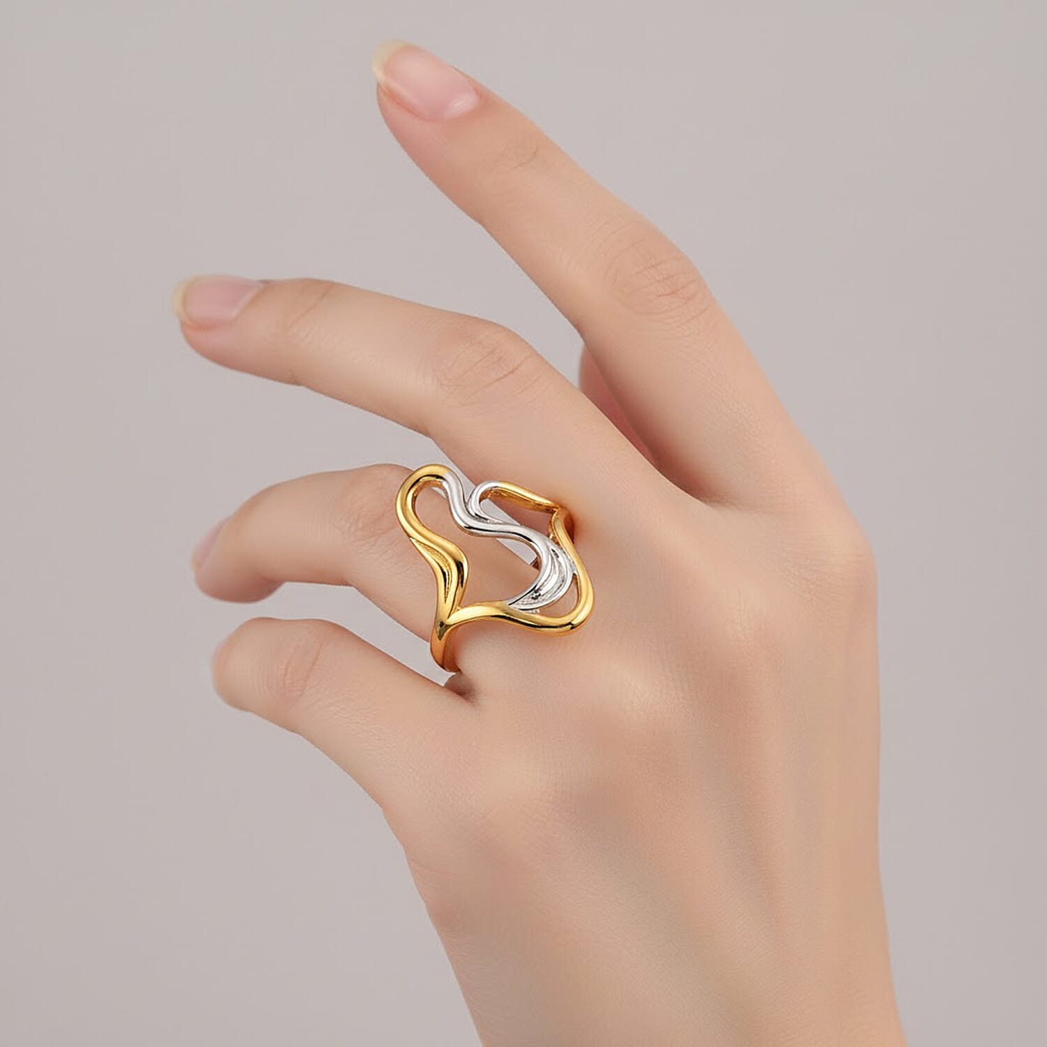 Lucy Q-Flame Collection Sterling Silver Sculptural Ring in Two Tone Plated