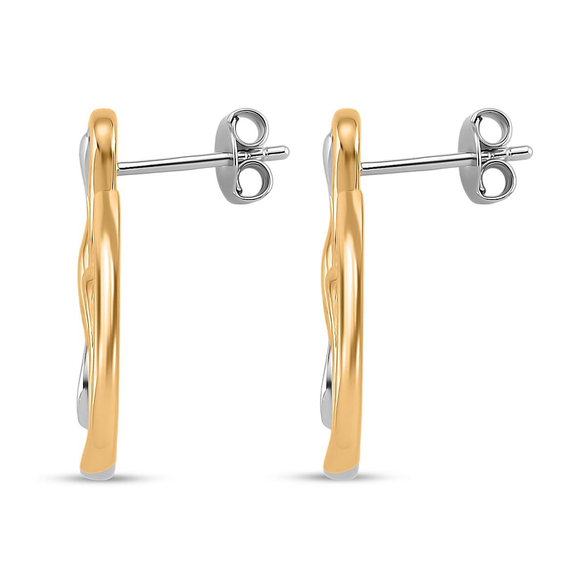 Lucy Q-Flame Collection Sterling Silver Sculptural Earring with Push Back in Two Tone Plated, Silver Wt. 6.00 Gms.
