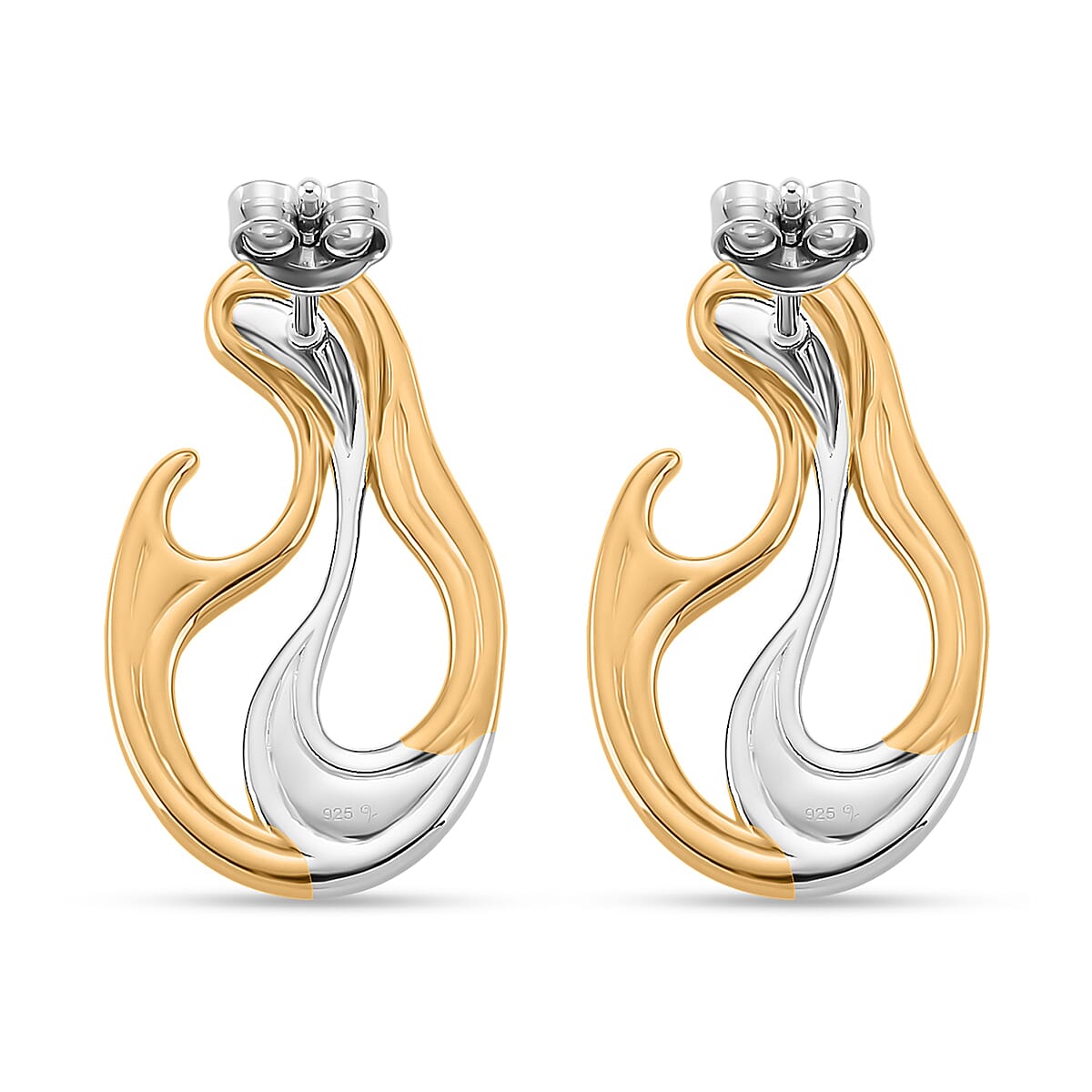 Lucy Q-Flame Collection Sterling Silver Sculptural Earring with Push Back in Two Tone Plated, Silver Wt. 6.00 Gms.