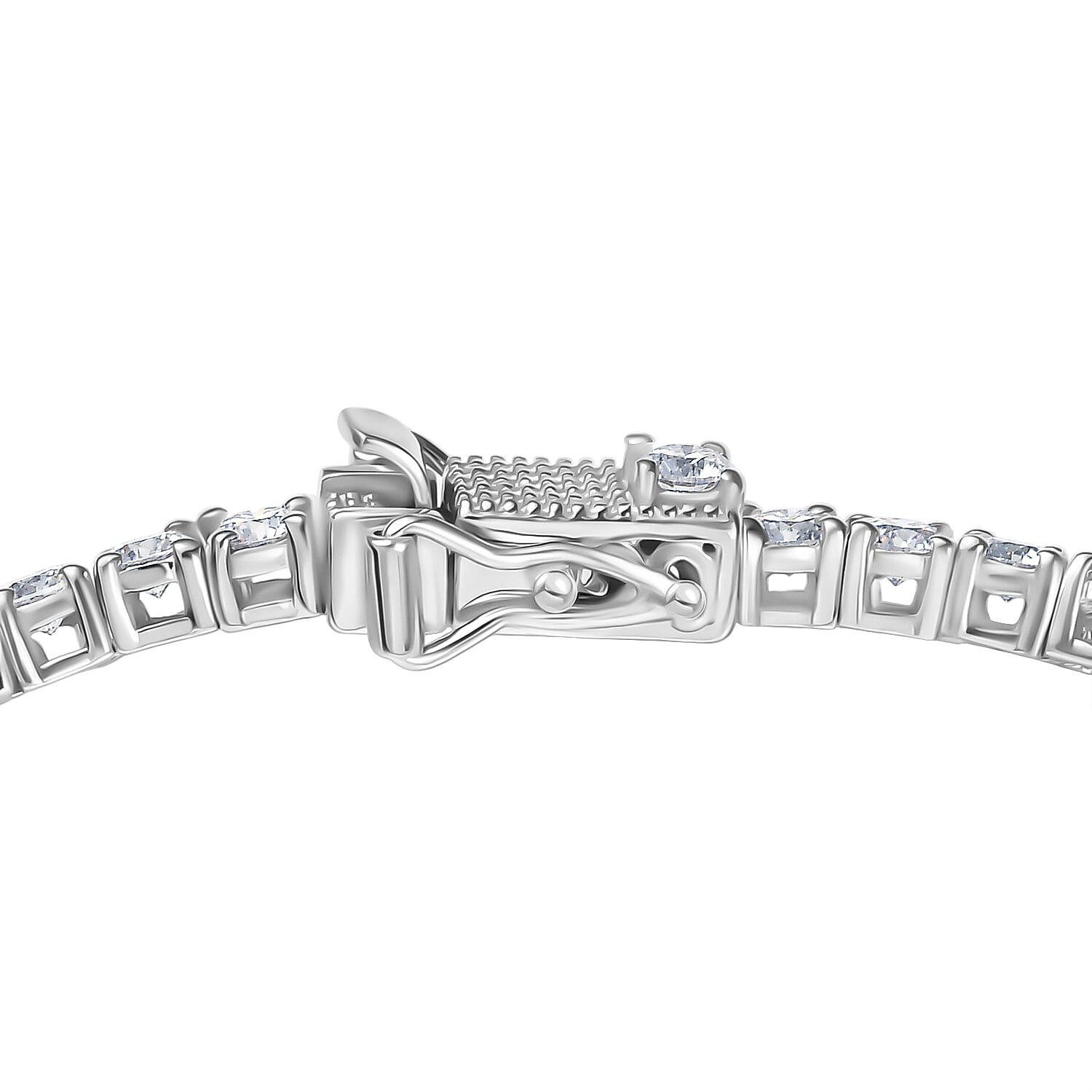 NY Close Out Deal - D'Joy Moissanite Cluster Bracelet (Size 8) with GB Lock Box in Rhodium Overlay Sterling Silver 6.15 Ct, Silver Wt. 10.96 Gms.