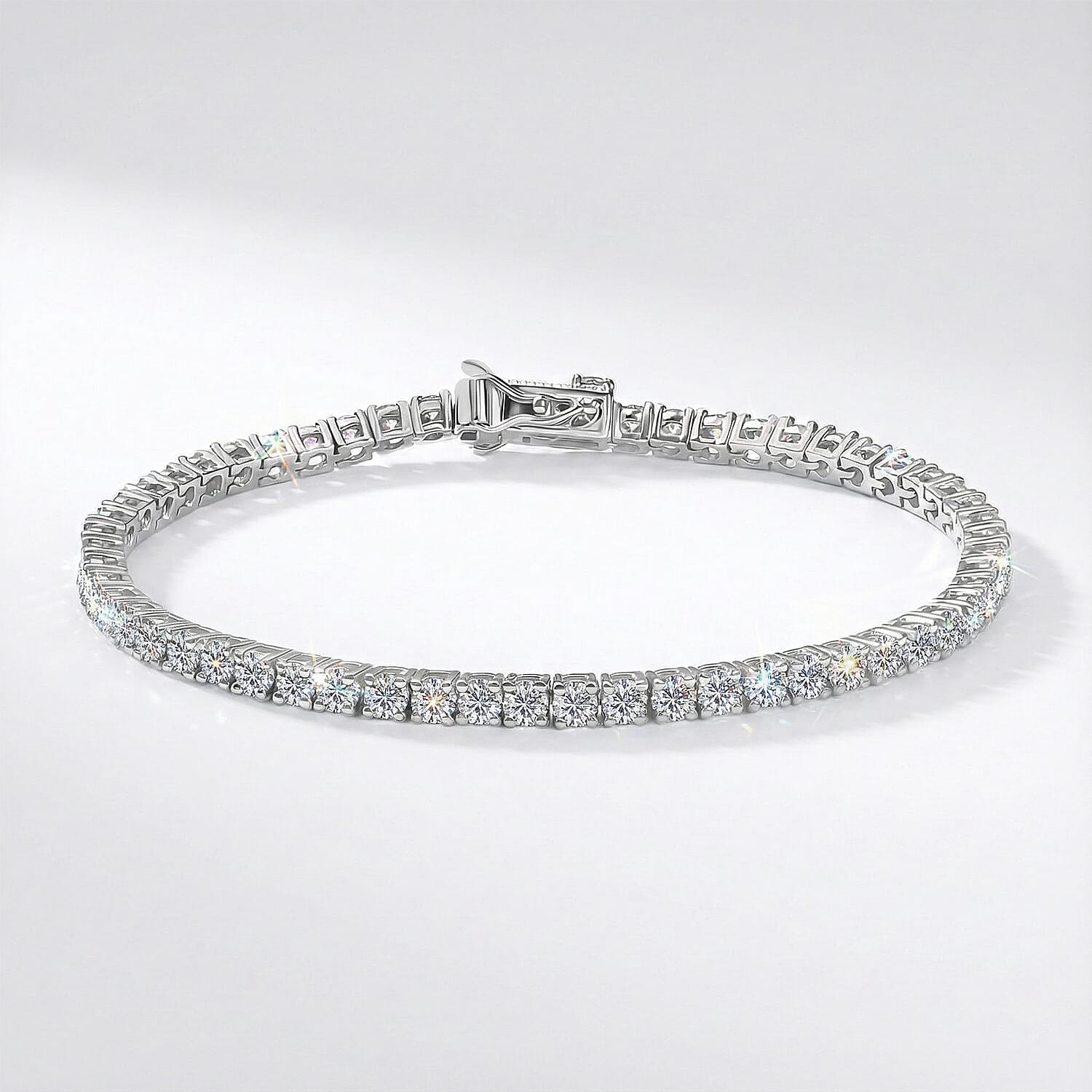 D'Joy Moissanite Cluster Bracelet (Size 7) with GB Lock Box in Rhodium Overlay Sterling Silver 5.30 Ct, Silver Wt. 9.69 Gms.