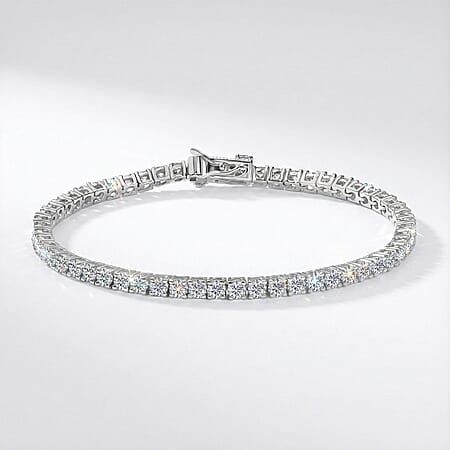 NY Close Out Deal - Moissanite Tennis Bracelet (Size - 7) with Box Clasp in Rhodium Overlay Sterling Silver 5.30 Ct.