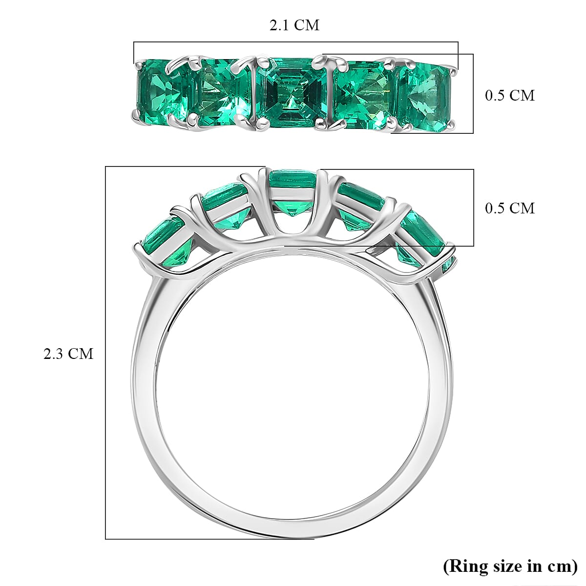 Luxuriant Lab Grown Columbian Emerald 5 Stone Ring in Rhodium Overlay Sterling Silver 1.51 Ct.