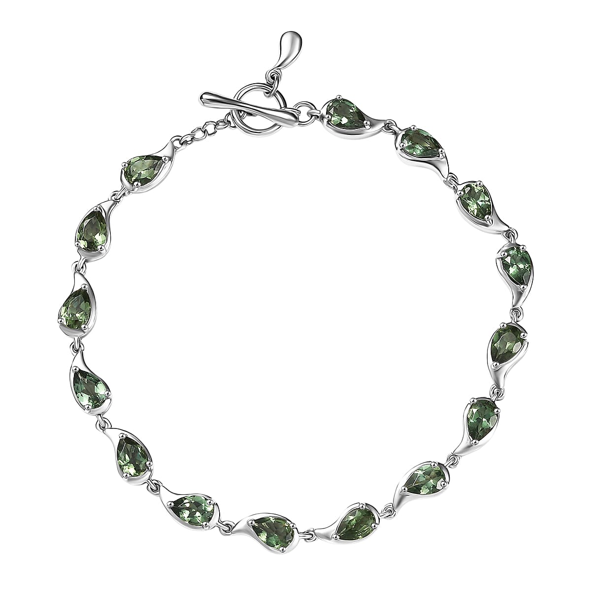 D'Joy Green Apatite Cluster Bracelet (Size 7.5) with T-Bar Clasp in Rhodium Overlay Sterling Silver 6.26 Ct, Silver Wt. 8.69 Gms.