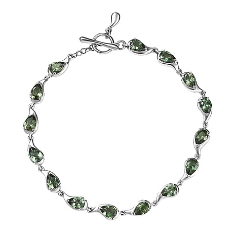 D'Joy Green Apatite Cluster Bracelet (Size 7.5) with T-Bar Clasp in Rhodium Overlay Sterling Silver 6.26 Ct, Silver Wt. 8.69 Gms.