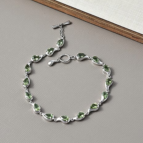 D'Joy Green Apatite Cluster Bracelet (Size 7) with T-Bar Clasp in Rhodium Overlay Sterling Silver 5.84 Ct, Silver Wt. 8.31 Gms.