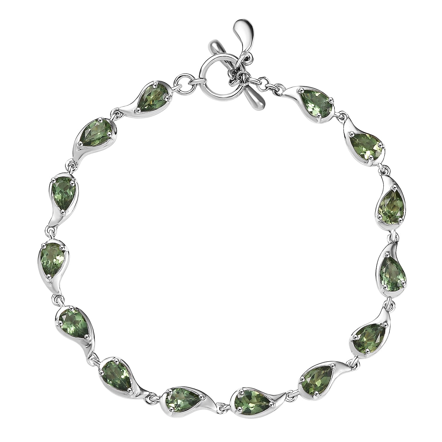 D'Joy Natural Tanzanian Green Apatite Cluster Bracelet (Size 7) with T-Bar Clasp in Rhodium Overlay Sterling Silver 5.84 Ct, Silver Wt. 8.31 Gms.