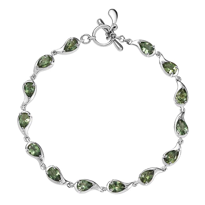 D'Joy Natural Tanzanian Green Apatite Cluster Bracelet (Size 7) with T-Bar Clasp in Rhodium Overlay Sterling Silver 5.84 Ct, Silver Wt. 8.31 Gms.