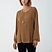 Chilli Charm Pleated Long Sleeve Necklace Top (One Size 8 - 18) - Camel