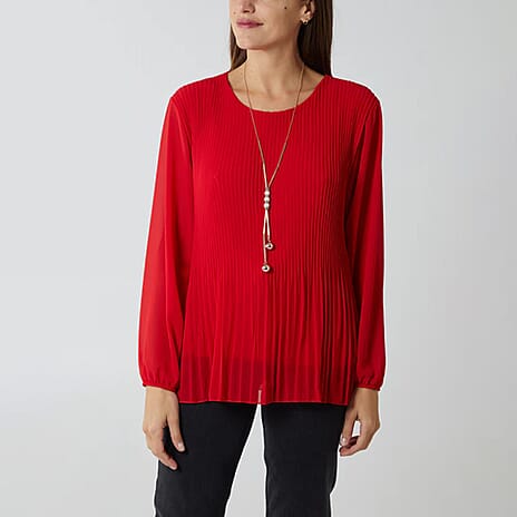 Chilli Charm Pleated Top with Necklace (One Size) - Red