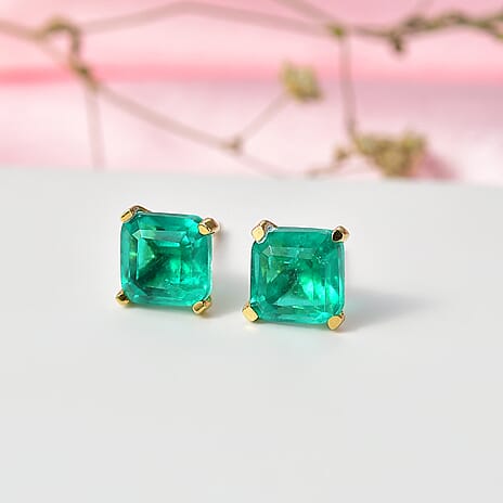 Emeraldine Triplet Quartz Earring in 18K Yellow Gold Plated Sterling Silver 3.44 Ct.