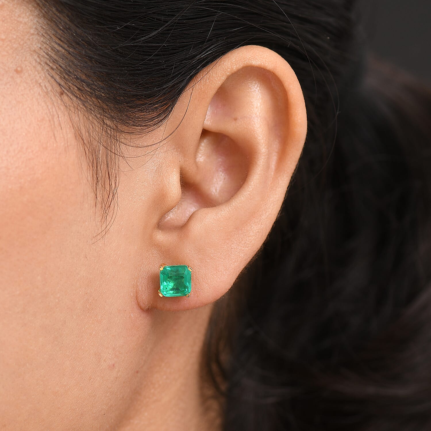 Emerald Triplet Quartz Earring in 18K YG PlatingSterling Silver  3.448  Ct.