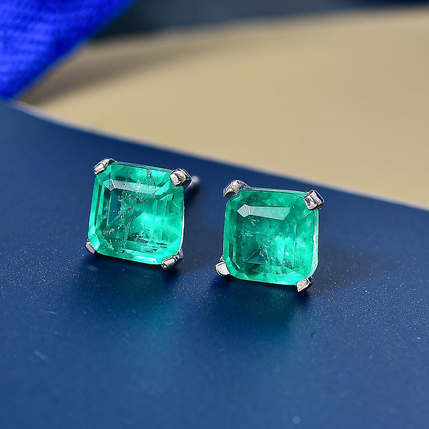 Emerald Triplet Quartz Earring in Platinum OverlaySterling Silver  3.448  Ct.