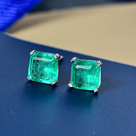 Emeraldine Triplet Quartz Earring in Platinum Overlay Sterling Silver 3.44 Ct.