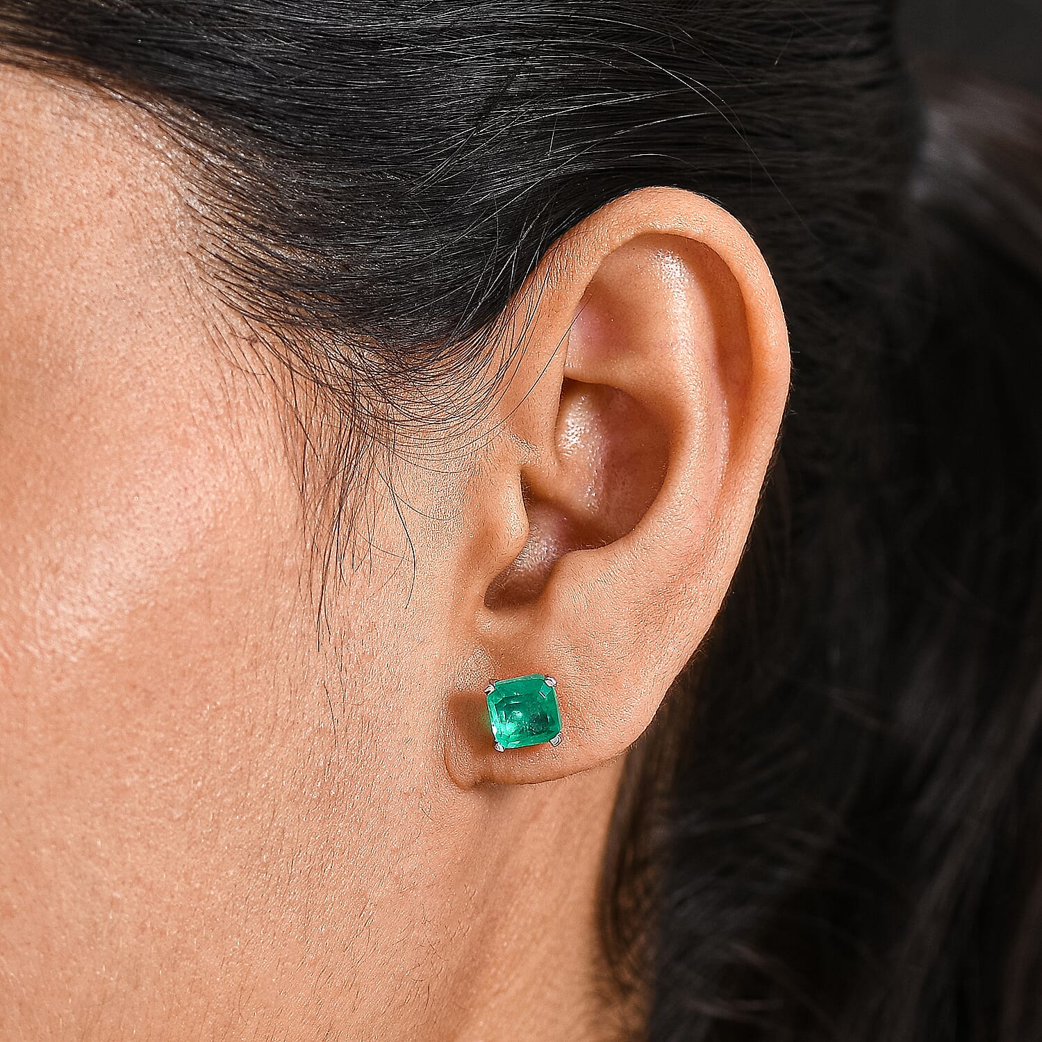 Emerald Triplet Quartz Earring in Platinum OverlaySterling Silver  3.448  Ct.