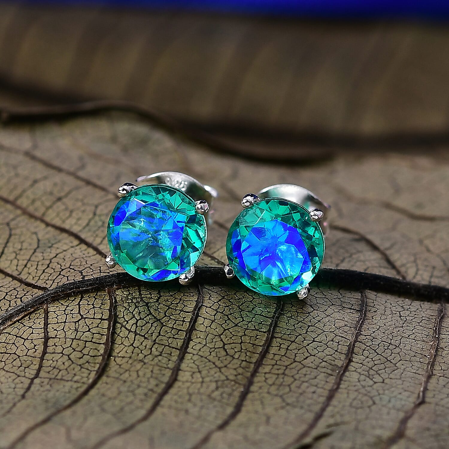 Peacock Triplet Quartz Earring with Push Back Sterling Silver 2.90 Ct.