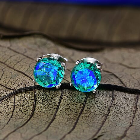 Peacock Triplet Quartz Earring with Push Back Sterling Silver 2.90 Ct.